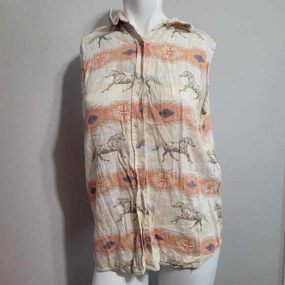 Bit & Briddle Ladies XL top button front collar horse cowgirl southwestern - Picture 1 of 8